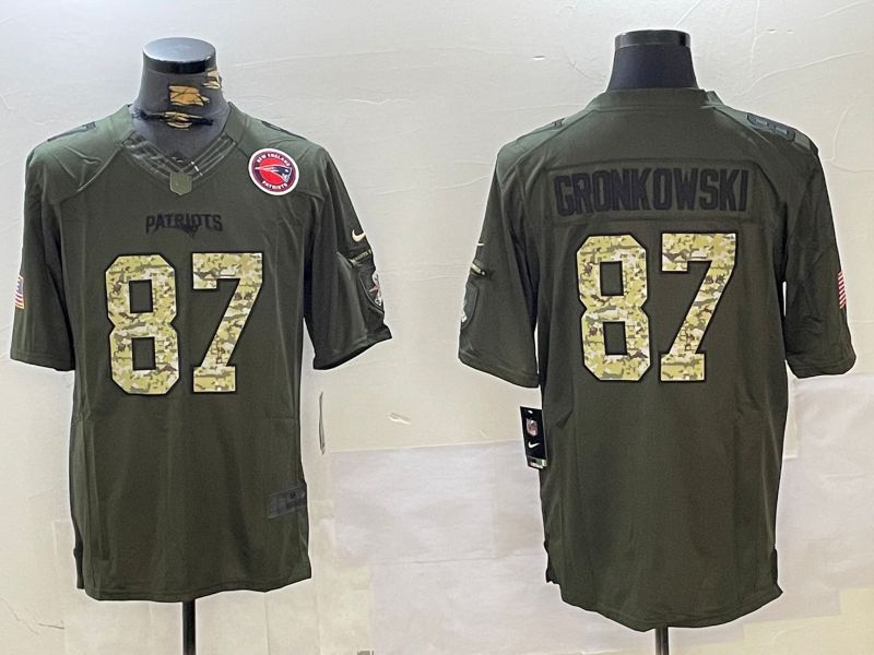 Men New England Patriots #87 Gronkowski Green 2024 Nike Olive Salute To Service Limited NFL Jersey style 2